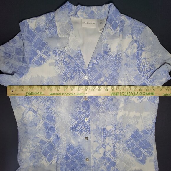 Alfred Dunner Womens Blue and White Short Sleeve Button Up Blouse Size 12 - Picture 9 of 12